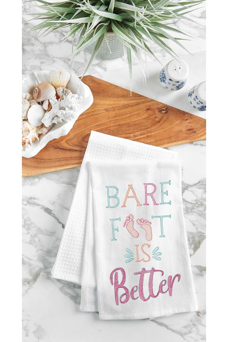 Barefoot Is Better Flour Sack Embroidered Cotton Kitchen Towel, Alternate, color, White