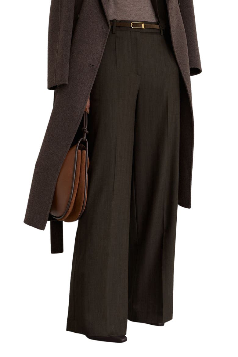 Dawson Herringbone Wide Leg Wool Blend Trousers, Main, color, CHOCOLATE BROWN