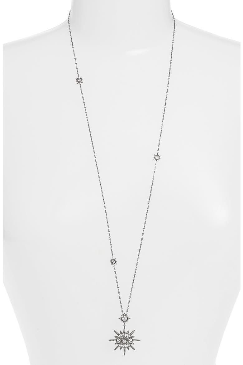 'Liberty' Cubic Zirconia Long Pendant Necklace, Main, color, BLACK HEMETITE