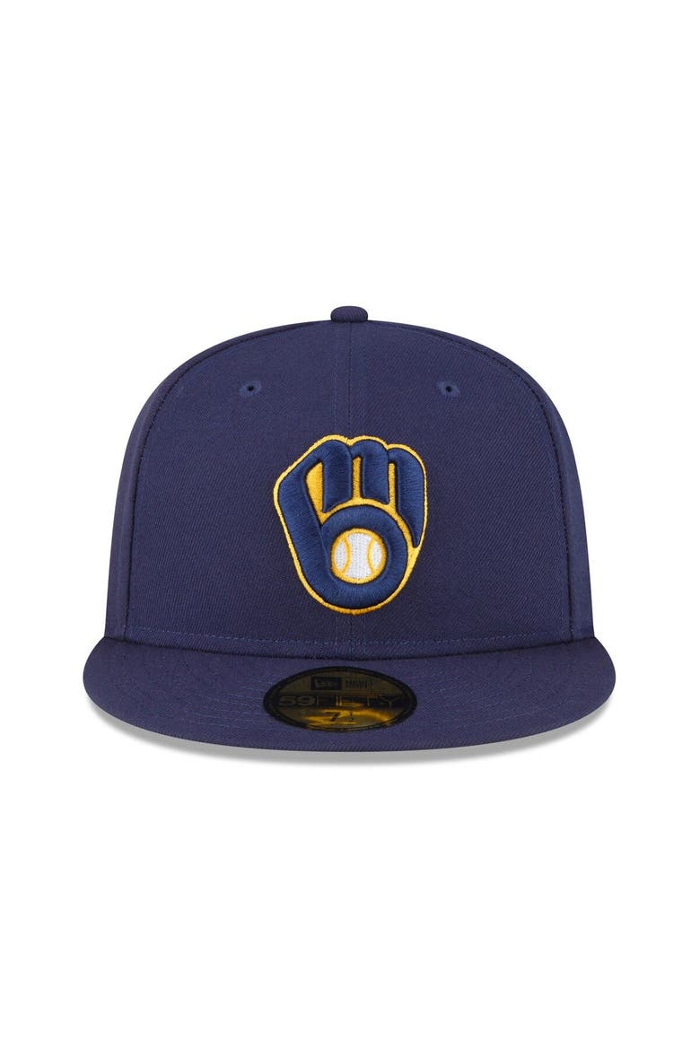 Men's New Era Navy Milwaukee Brewers Throwback Authentic Collection 59FIFTY Fitted Hat, Alternate, color, Navy