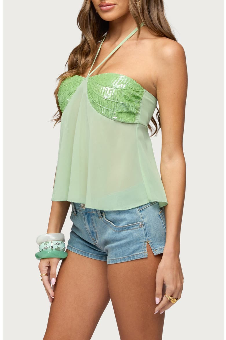 Kitty Sequin Chiffon Halter Top, Alternate, color, GREEN