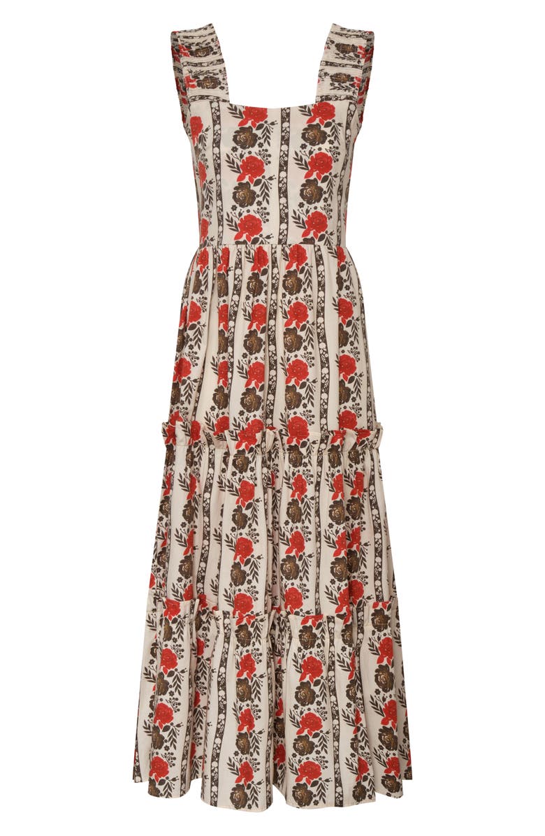 The Lulo Project New Sunset Floral Tiered Stretch Cotton Maxi Sundress, Alternate, color, Brown Laced In Bloom