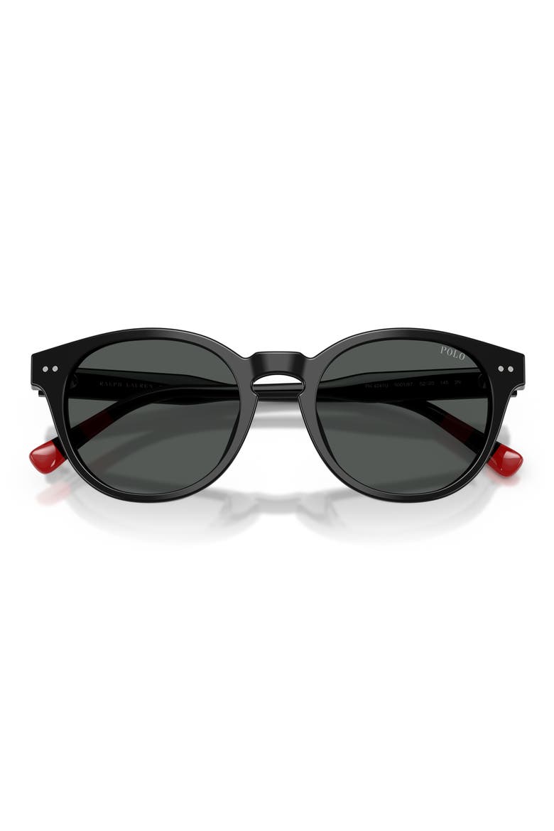 52mm Round Sunglasses, Alternate, color, SHINY BLACK / DARK GREY