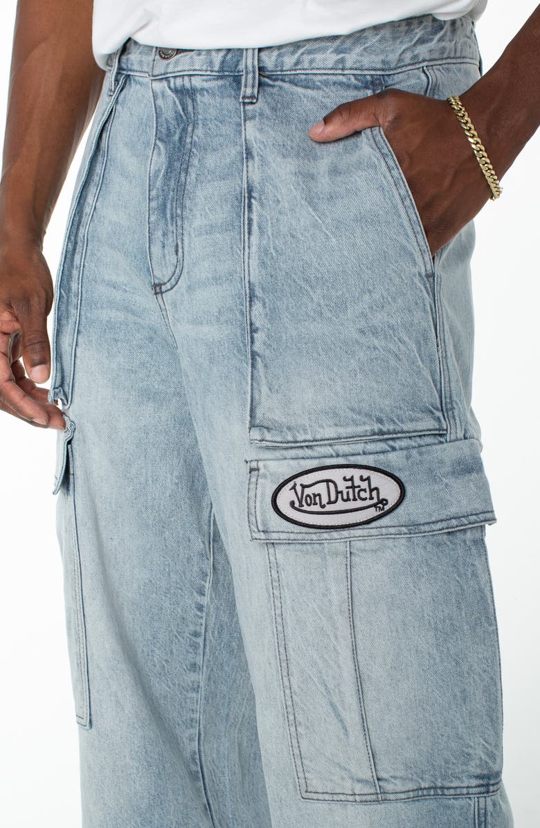 Von Dutch Outlaws Cargo Utility Baggy Jeans, Alternate, color, Dew Point