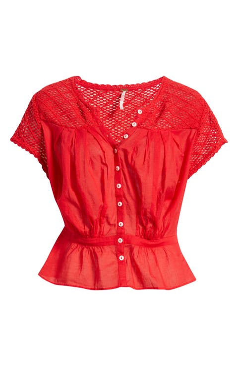 Gemma Embroidered Button-Up Babydoll Top