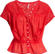 Free People Gemma Embroidered Button-Up Babydoll Top