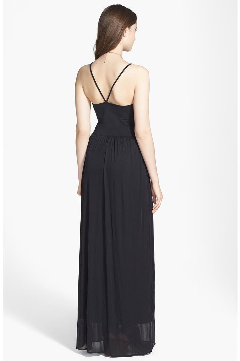 Frenchi® V-Strap Maxi Dress, Alternate, color, BLACK