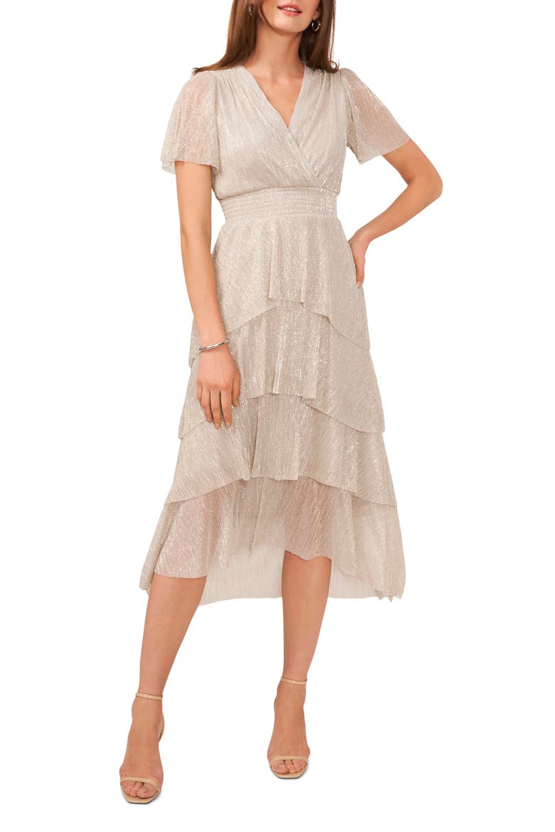 Ruffled Tiered Midi Dress, Main, color, CHAMPAGNE