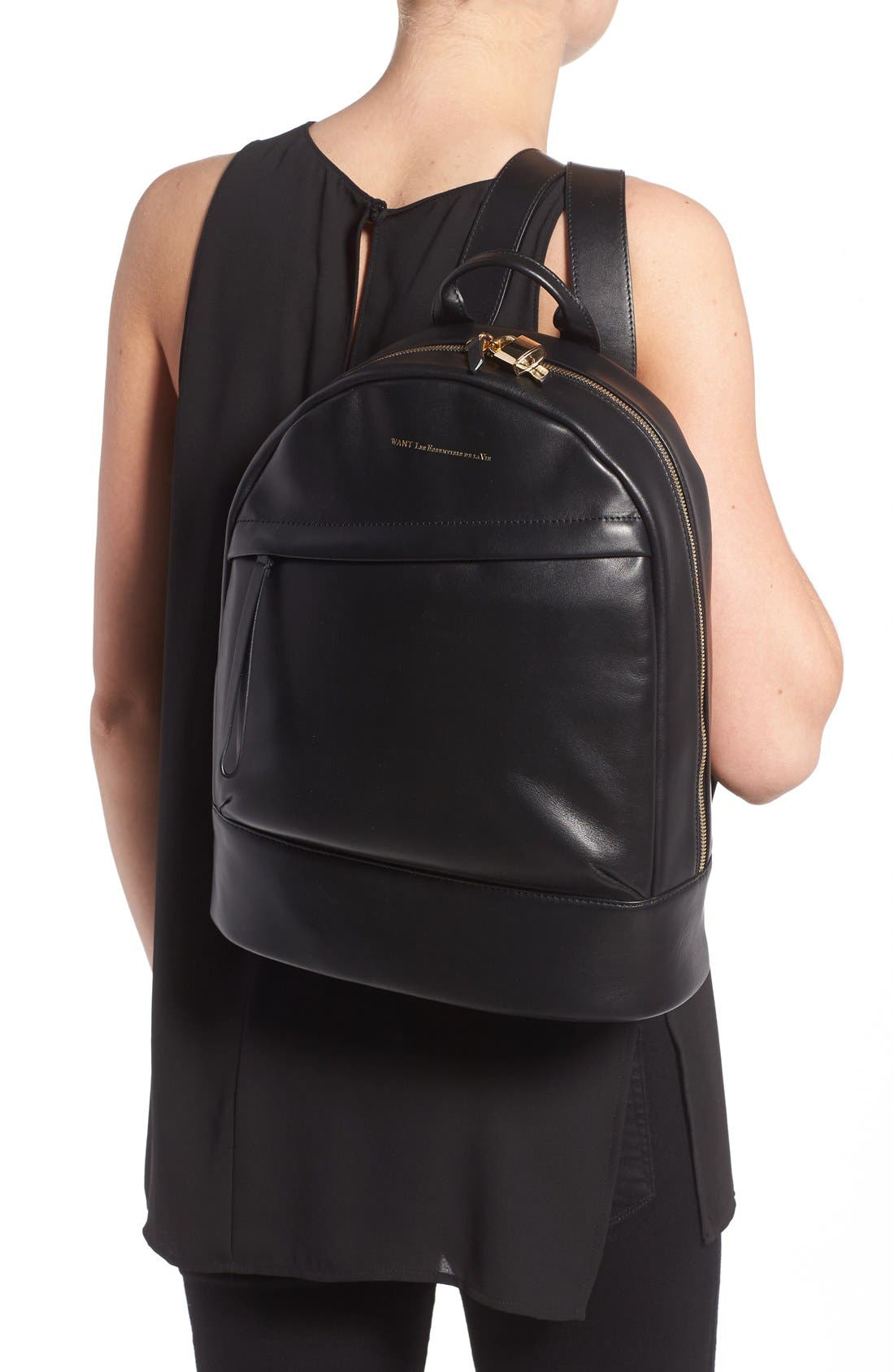 WANT Les Essentiels 'Piper' Leather Backpack, Alternate, color, Jet Black