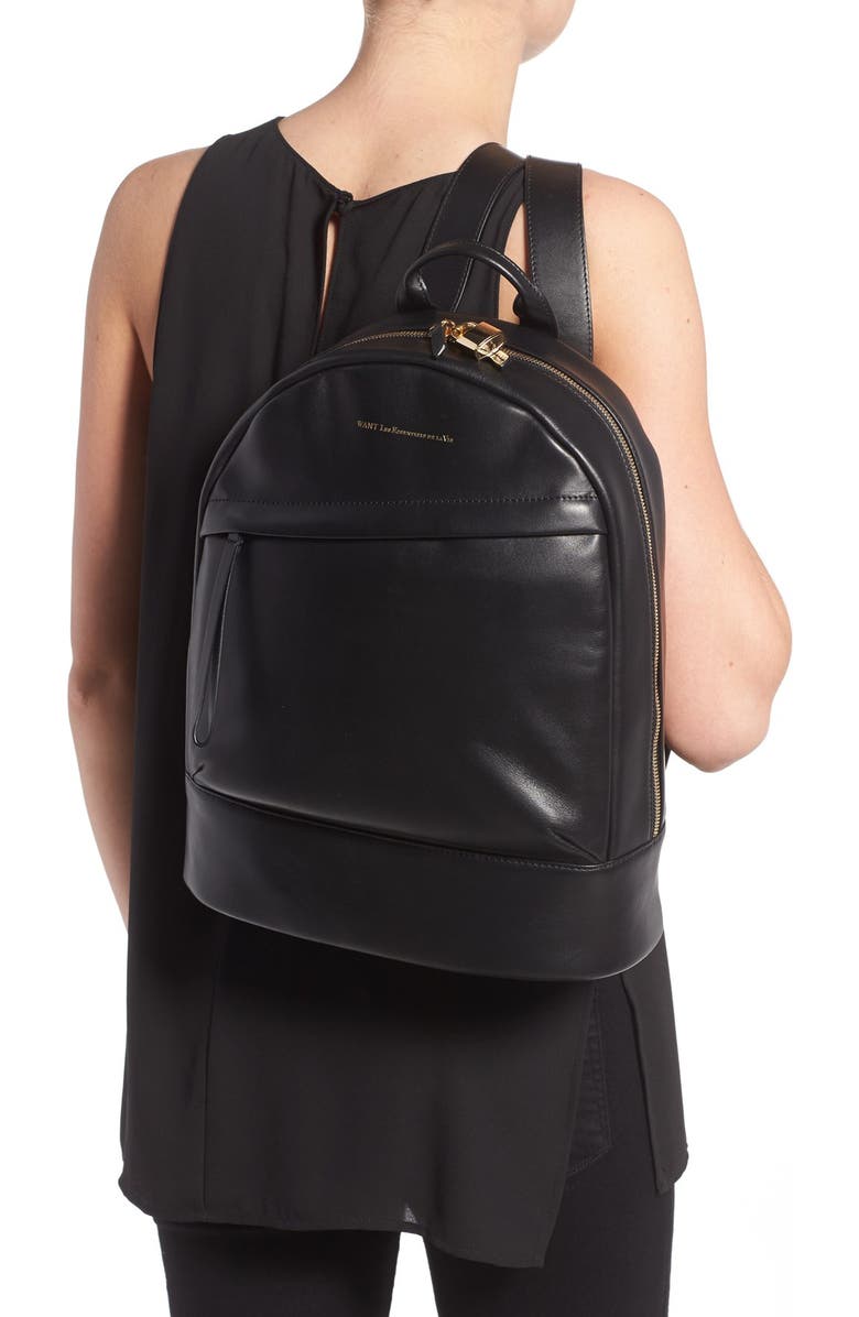 WANT Les Essentiels 'Piper' Leather Backpack, Alternate, color, Jet Black