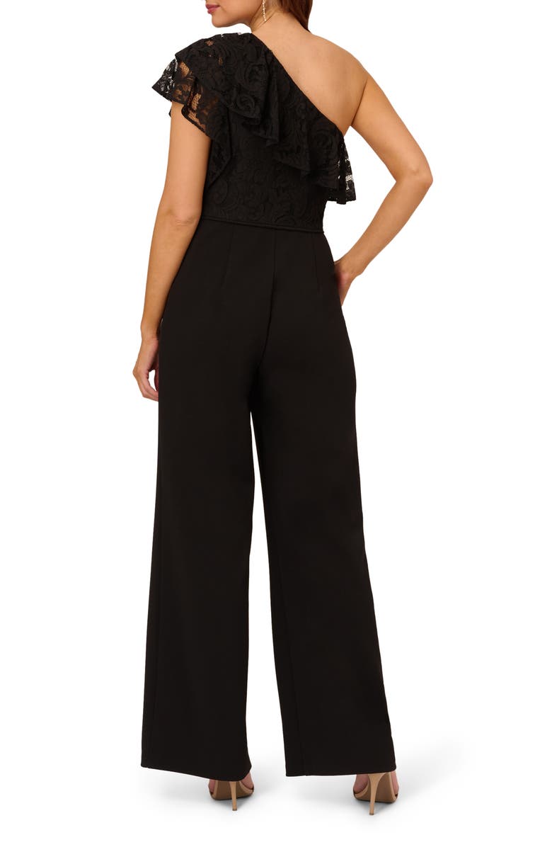 Adrianna Papell Lace Crepe Ruffle One-Shoulder Jumpsuit, Alternate, color,