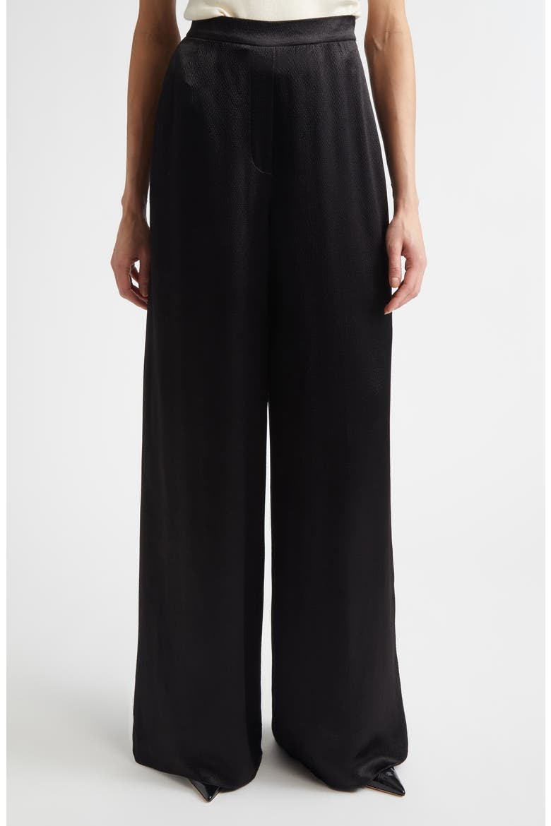 Maddie Hammered Satin Wide Leg Pants, Main, color, BLACK