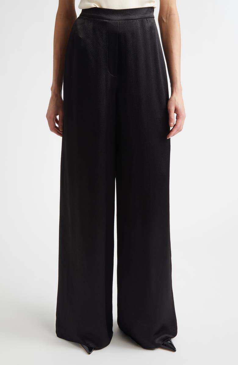 ST. JOHN Maddie Hammered Satin Wide Leg Pants, Main, color, Black