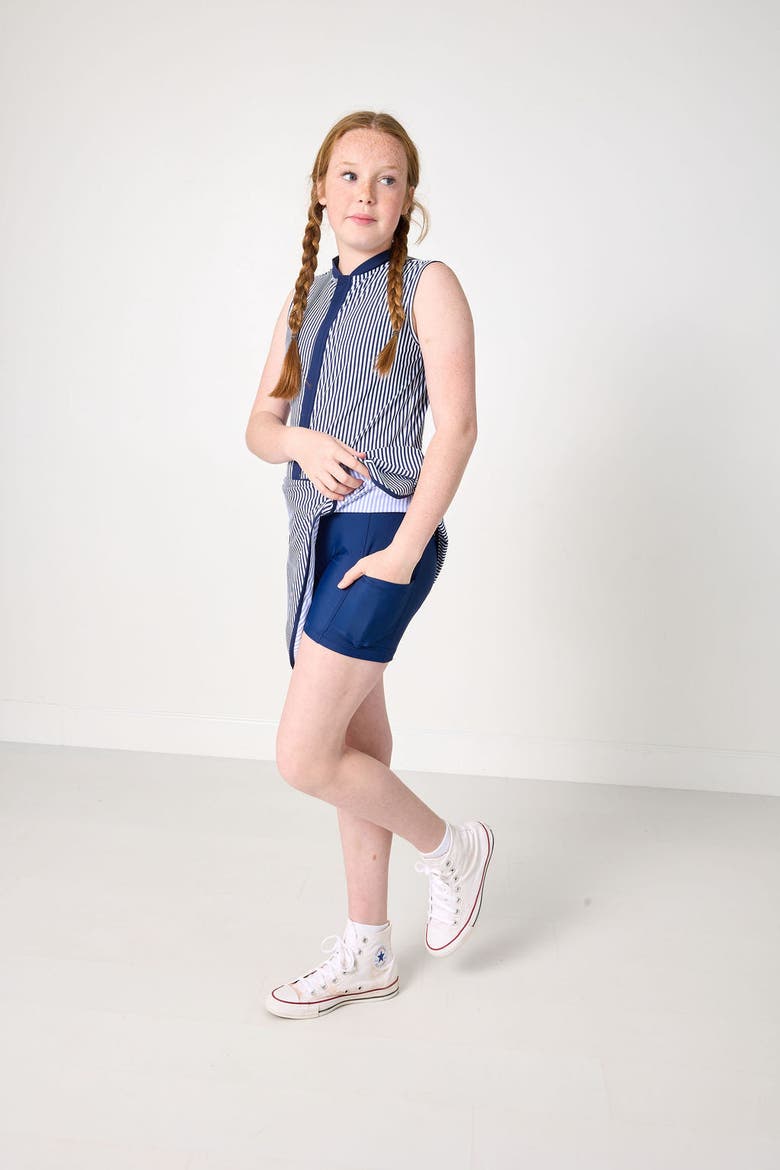 Sleeveless Dress, Alternate, color, Navy Striped