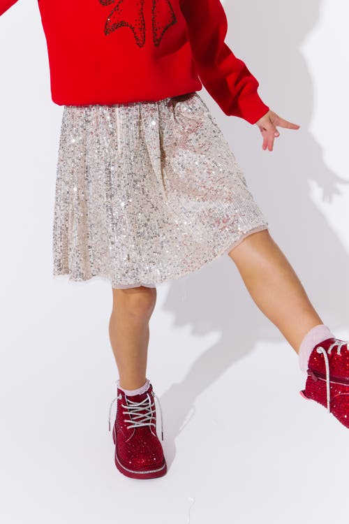 Lola + The Boys Party Shimmer Sequin Skirt In Silver