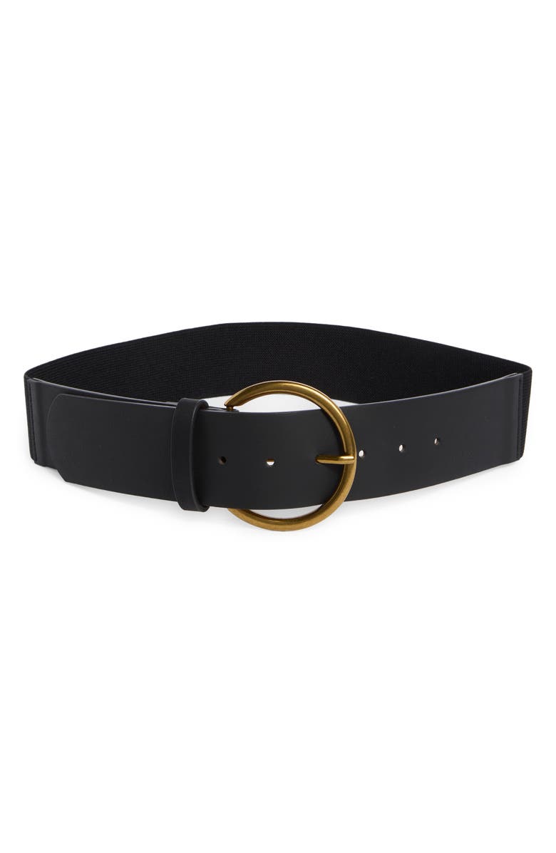 Linea Pelle Round Buckle Wide Belt, Main, color, Black