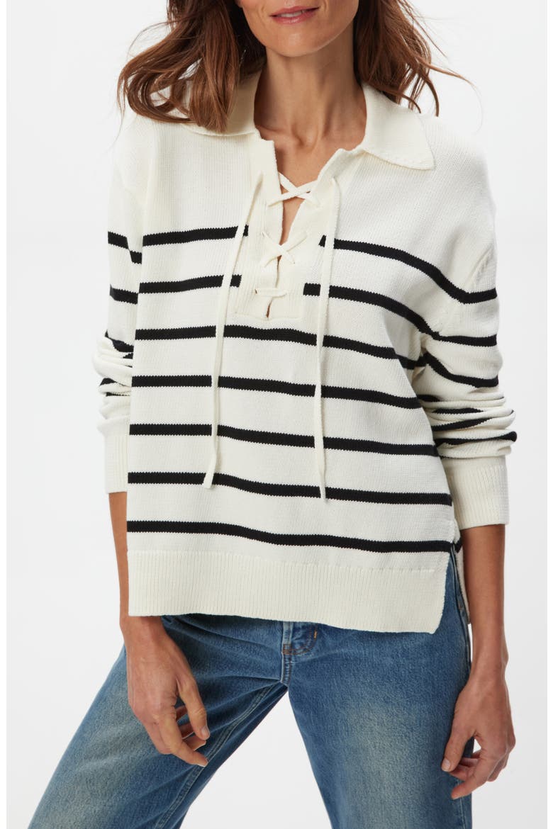Adrienne Lace Up Sweater, Alternate, color, IVORY/ BLACK