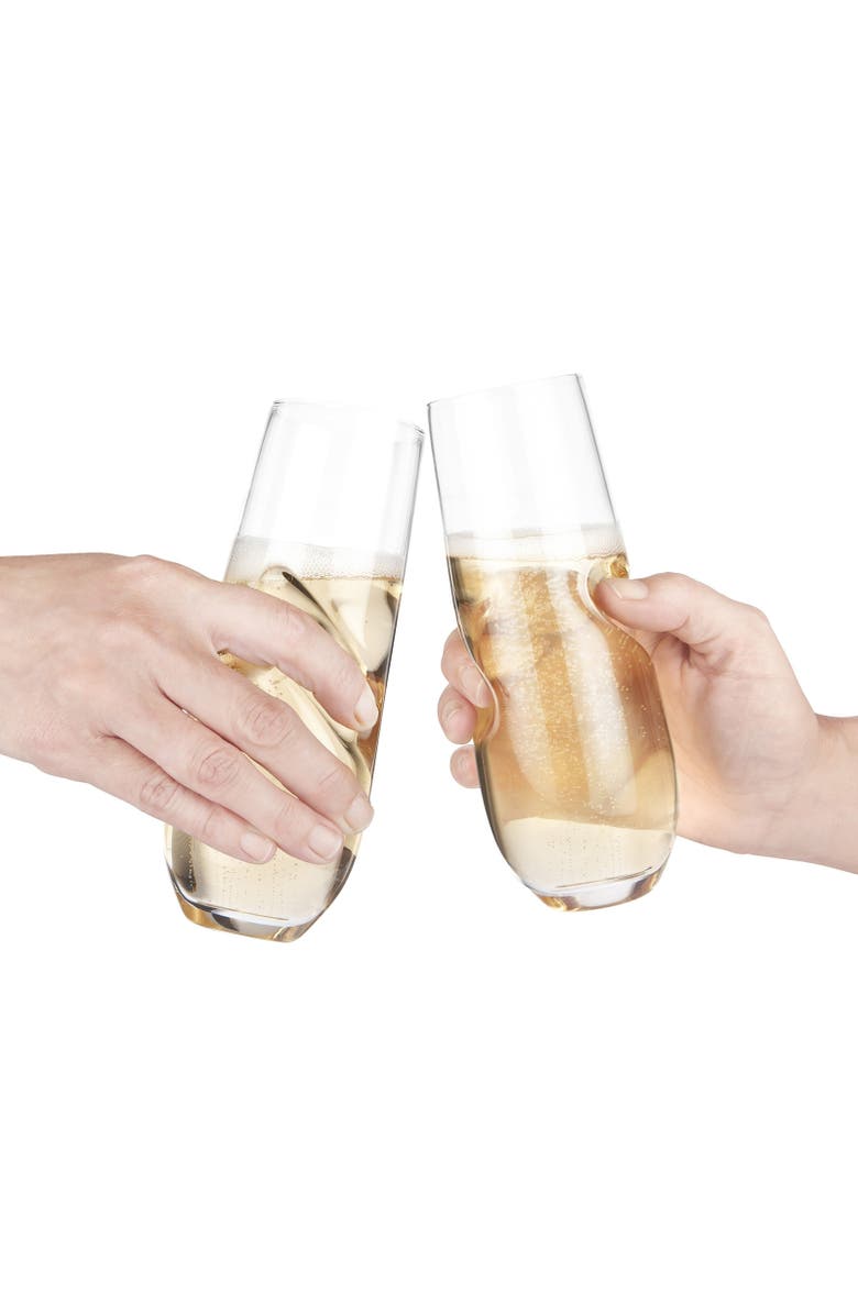 FINAL TOUCH Bubbles Sparkling Wine / Champagne Stemless Glasses - Set of 4, Alternate, color, Clear