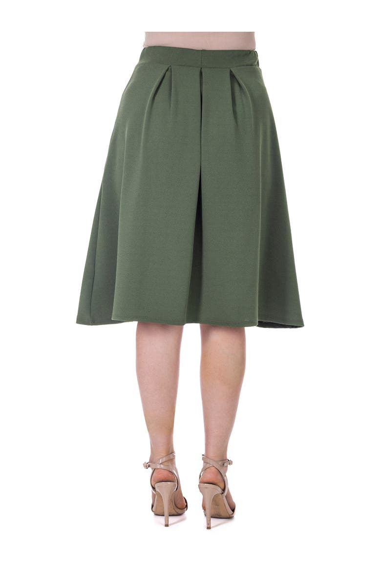 Elastic Waist Pleated Knee Length Pocket Skirt, Alternate, color, Olive