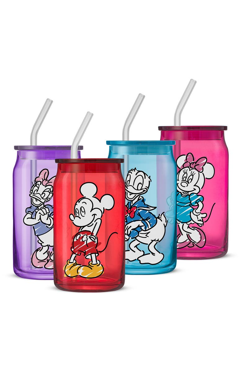 JoyJolt x Disney Mickey & Friends Set of 4 Sketch Glasses, Main, color, Multi