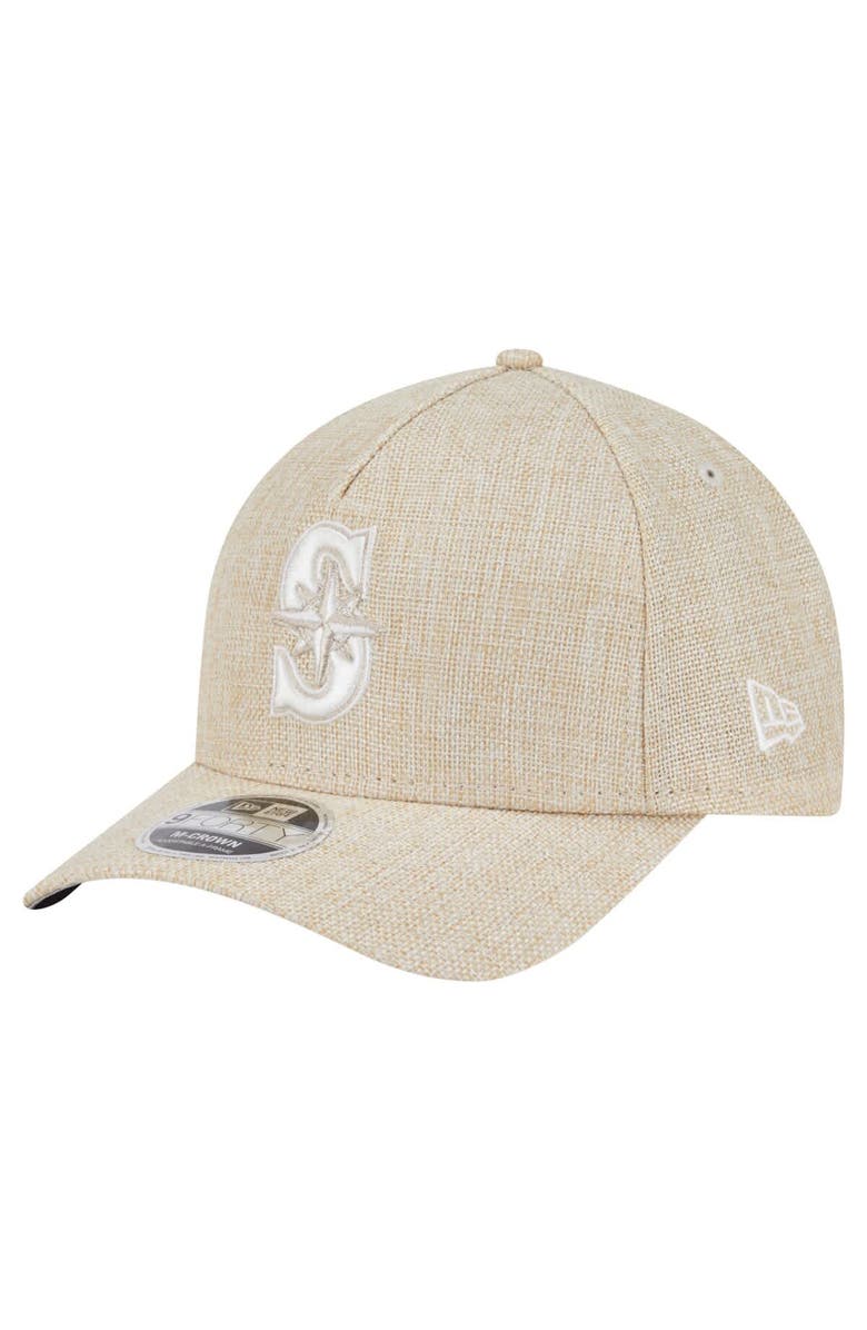 New Era Men's New Era Beige Seattle Mariners Cotton Weave M-Crown A-Frame 9FORTY Adjustable Hat, Main, color,