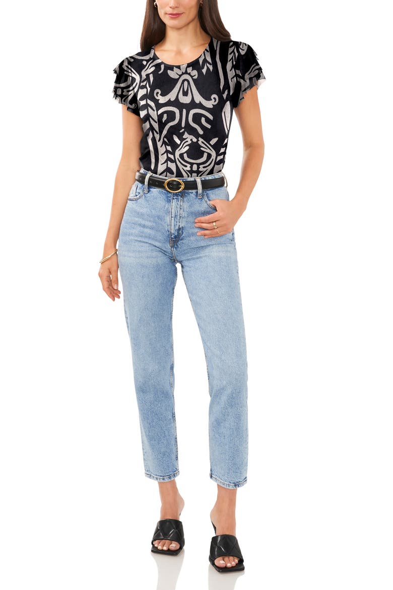 Flutter Sleeve Mesh Top, Alternate, color, RICH BLACK
