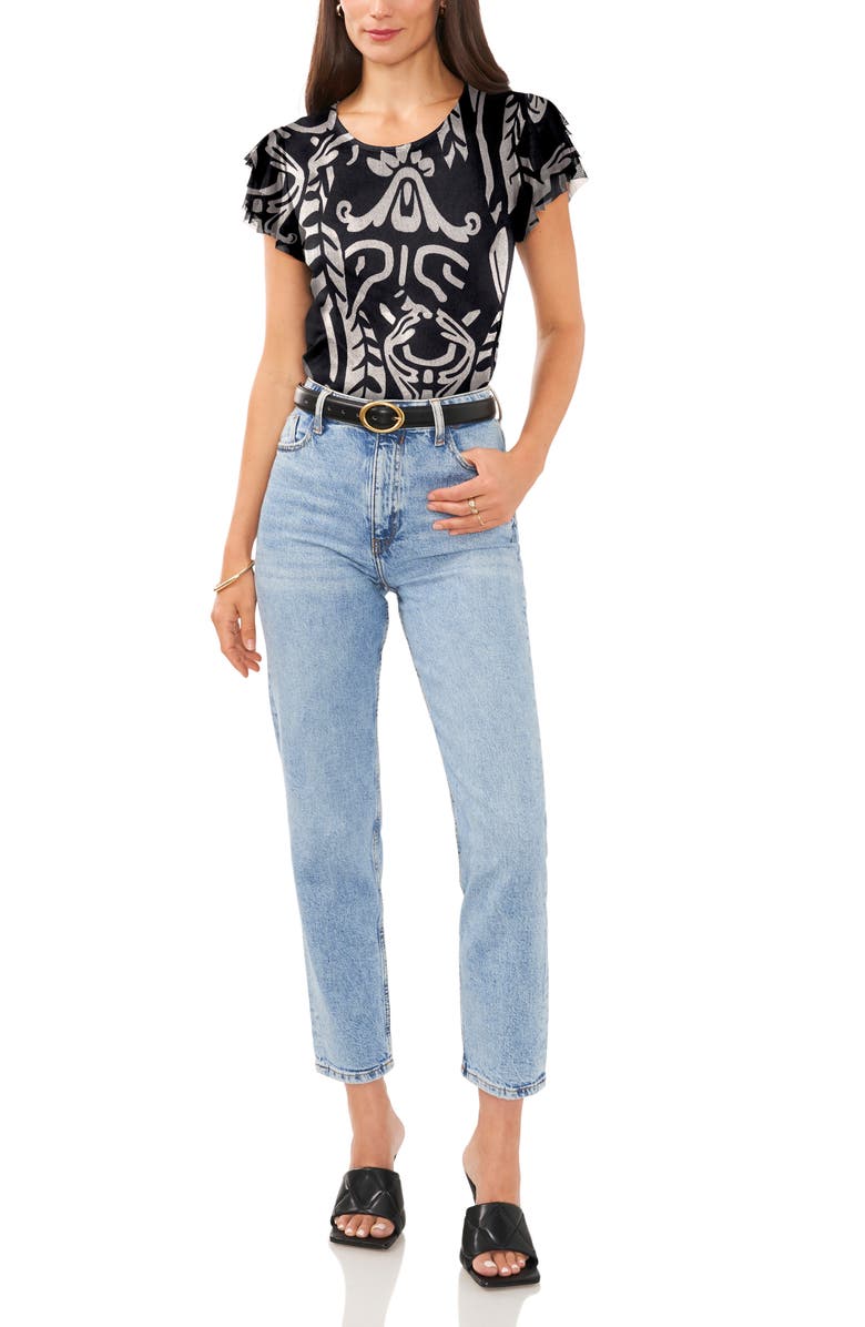 Vince Camuto Flutter Sleeve Mesh Top, Alternate, color, 