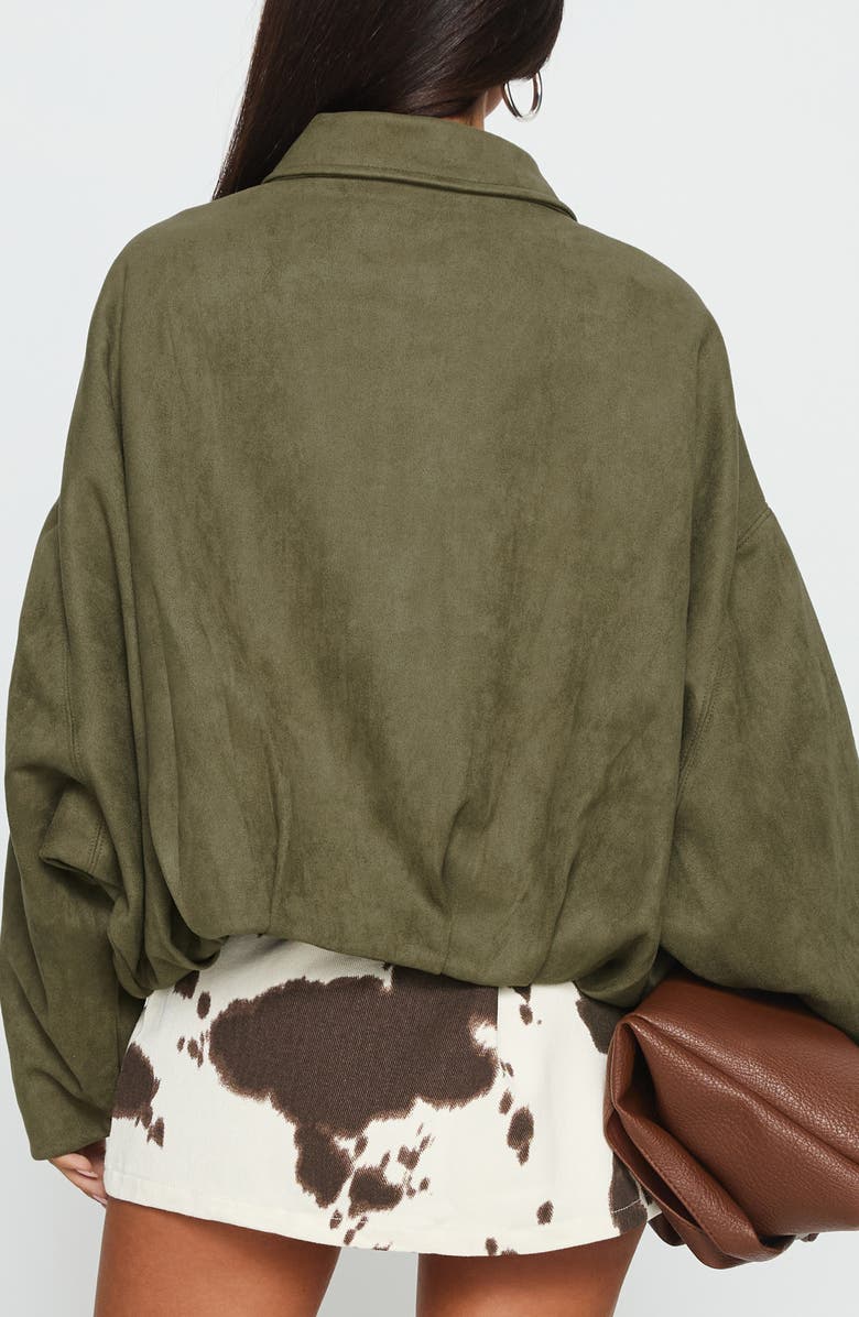 Princess Polly Enlightened Faux Suede Bomber Jacket, Alternate, color, Khaki