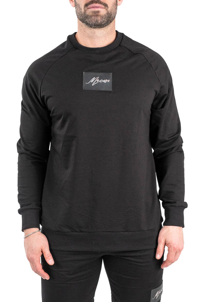 Pure Black Cotton Blend Crewneck Sweater, Main, color, BLACK