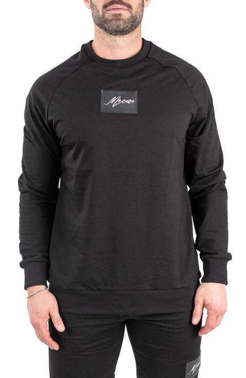 Pure Black Cotton Blend Crewneck Sweater