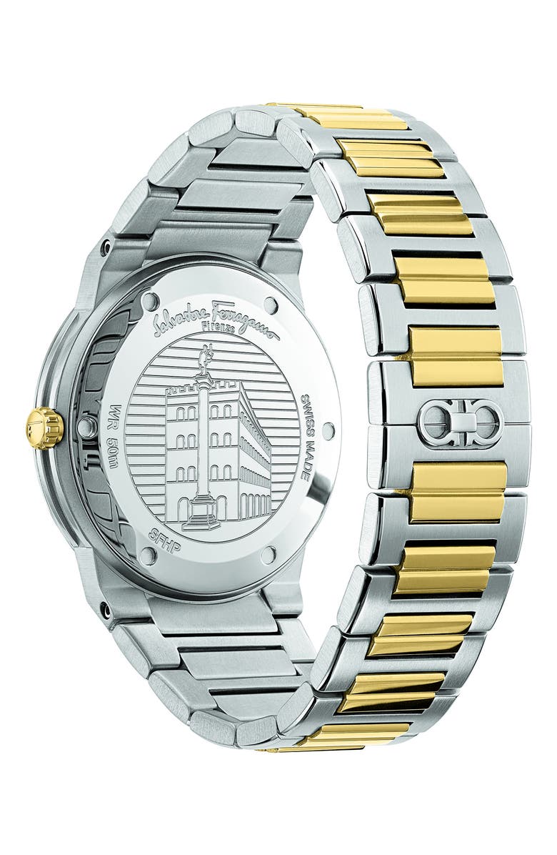 FERRAGAMO Salvatore Ferragamo Sapphire Bracelet Watch, 41mm, Alternate, color, Gold/ Silver/ Gold