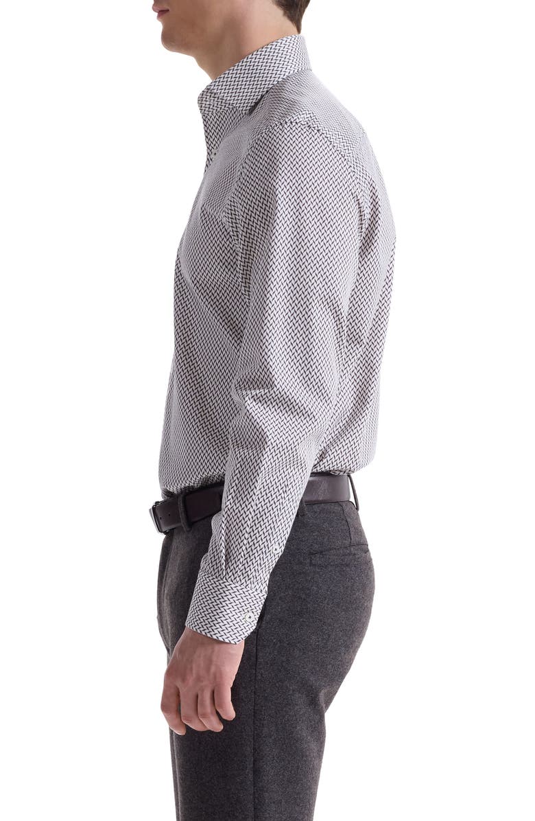 Bugatchi Alvin Shaped Fit Herringbone Button-Up Shirt, Alternate, color, Taupe