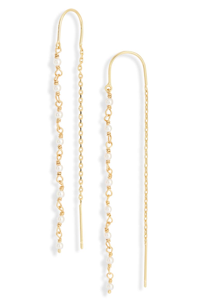 Demi Fine Faux Pearl Threader Earrings, Main, color, WHITE- GOLD