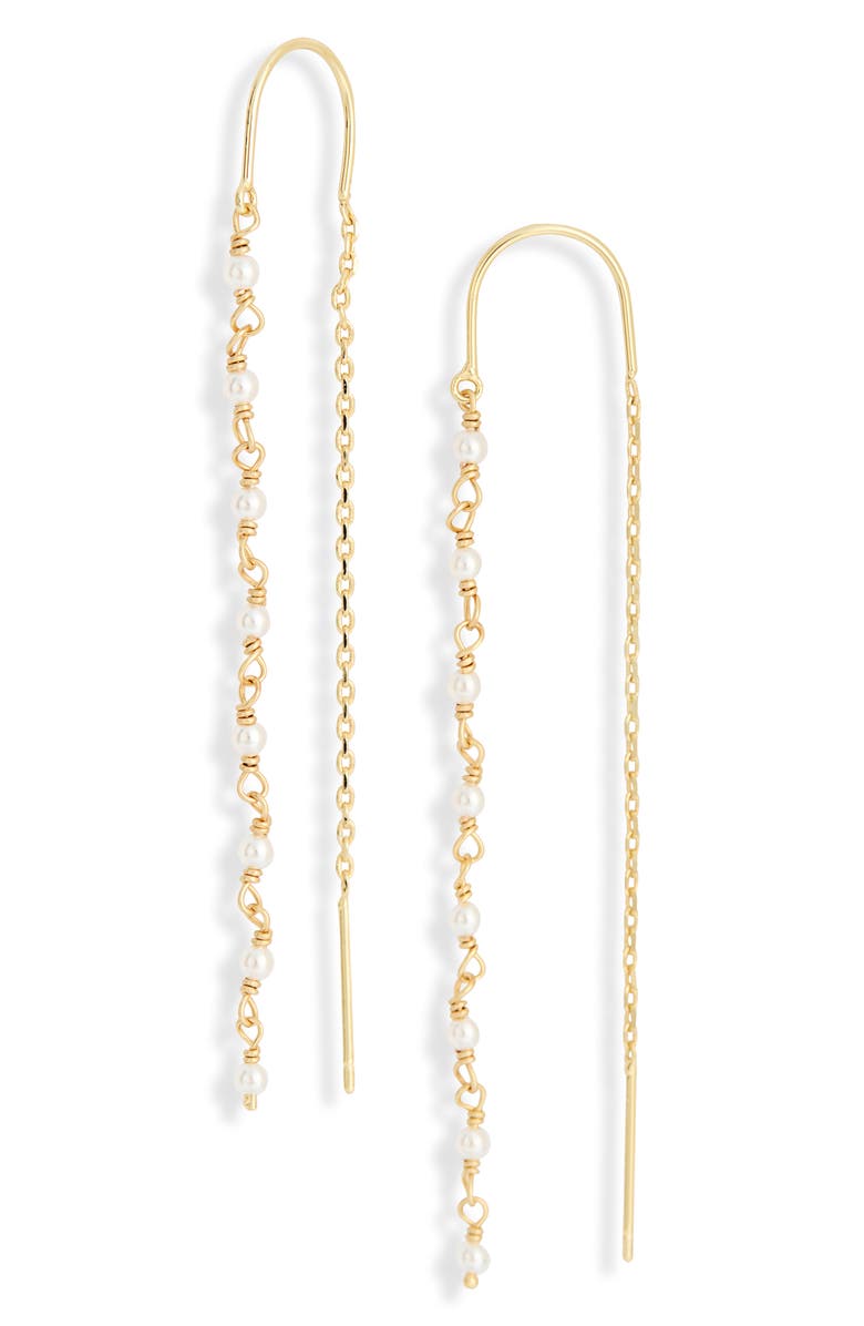 NORDSTROM RACK Demi Fine Faux Pearl Threader Earrings, Main, color, White- Gold