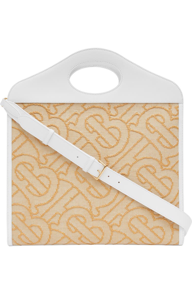 Burberry Medium Woven TB Monogram Canvas & Leather Tote, Alternate, color,