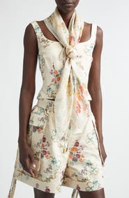 McQueen Floral Skull Silk Chiffon Scarf
