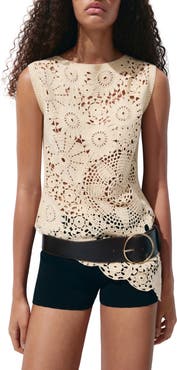 MANGO Truita Open Work Knit Asymmetric Hem Top