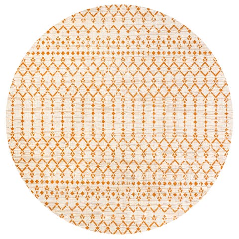 Ourika Moroccan Geometric Textured Weave Indoor/Outdoor Round Area Rug
