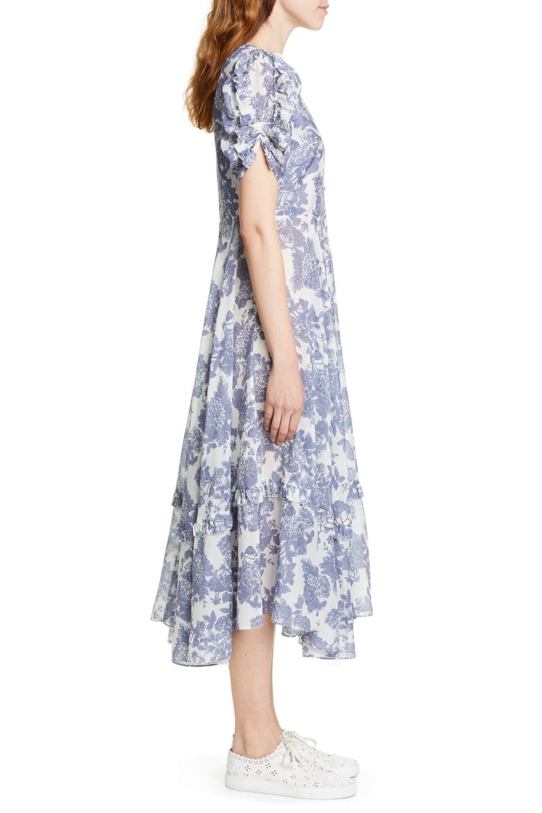Andie Floral Cotton & Silk Midi Dress, Alternate, color, SEA