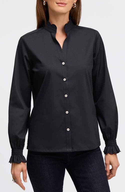 Foxcroft Elora Scallop Button-Up Shirt in Black 