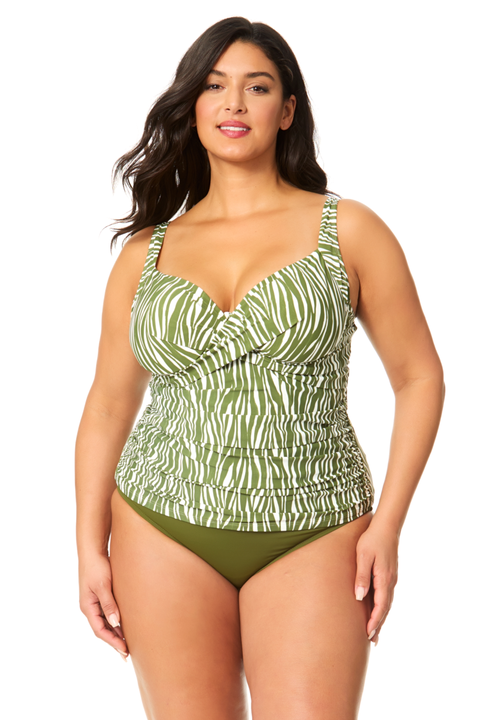 Women's Plus Sierra Woodblock Drape Front Underwire Tankini Swim Top
