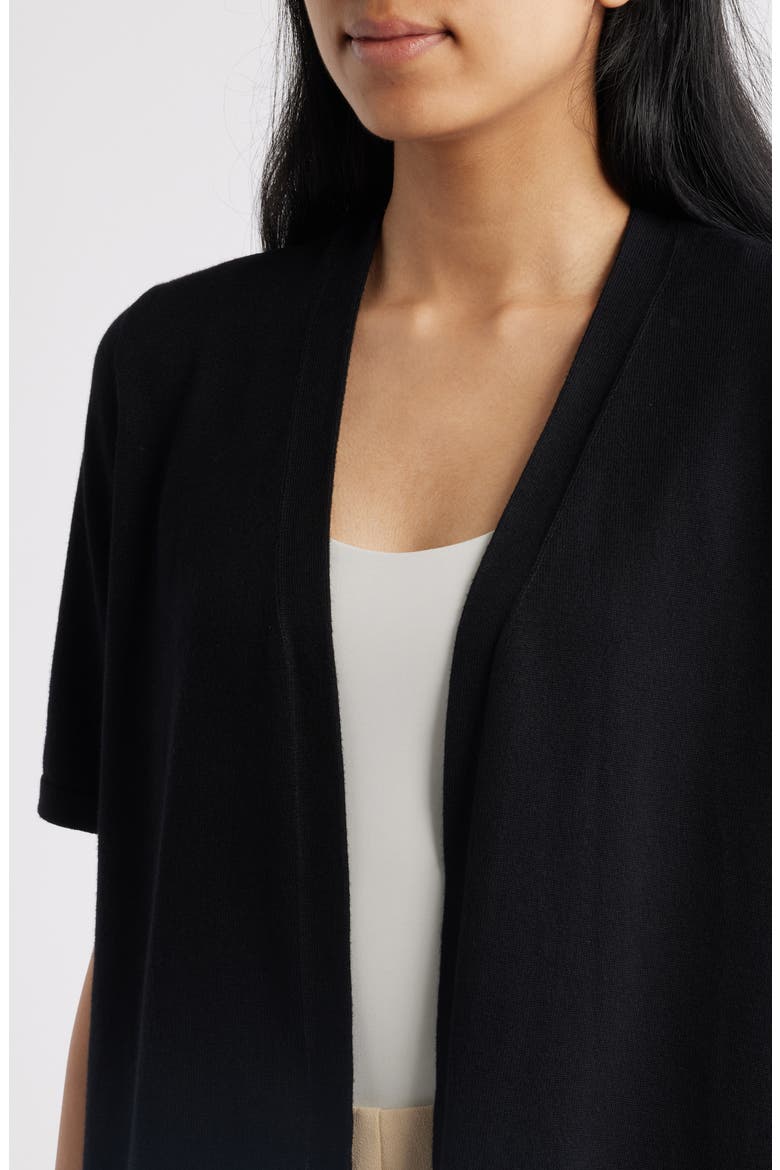 Newport Open Front Elbow Sleeve Cardigan, Alternate, color, ANNE BLACK