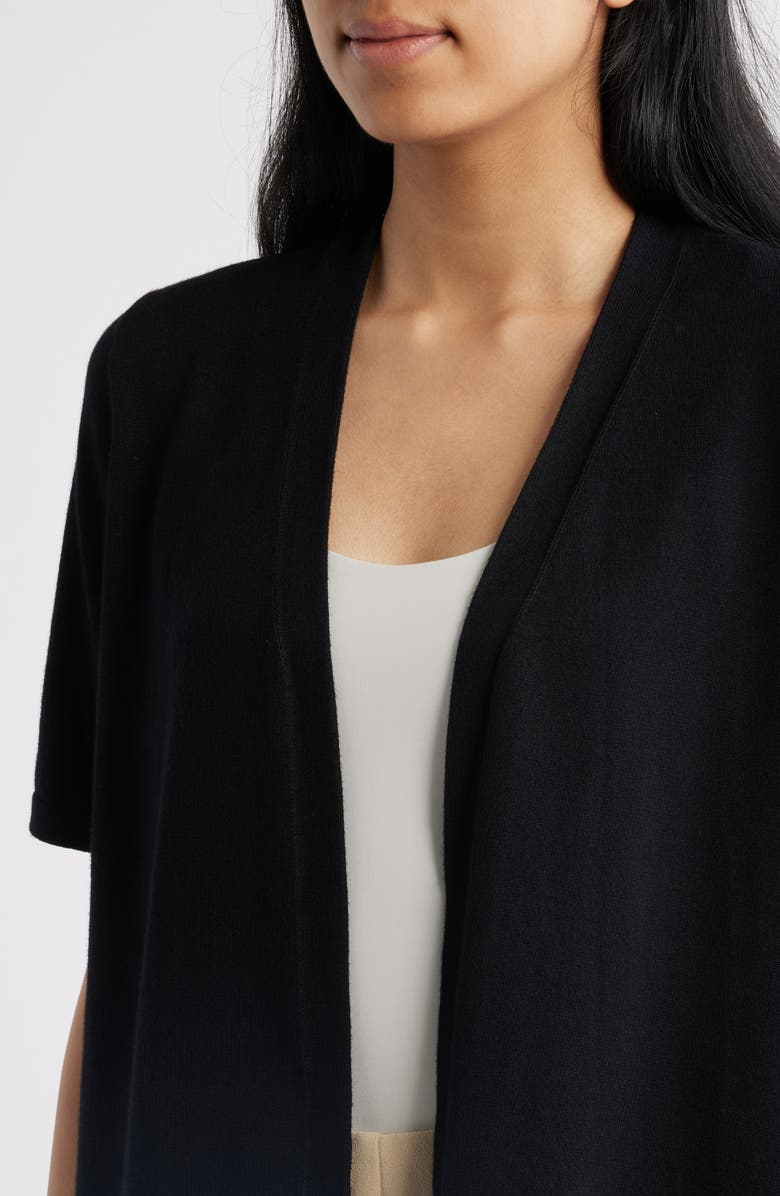 AK ANNE KLEIN Newport Open Front Elbow Sleeve Cardigan, Alternate, color, Anne Black