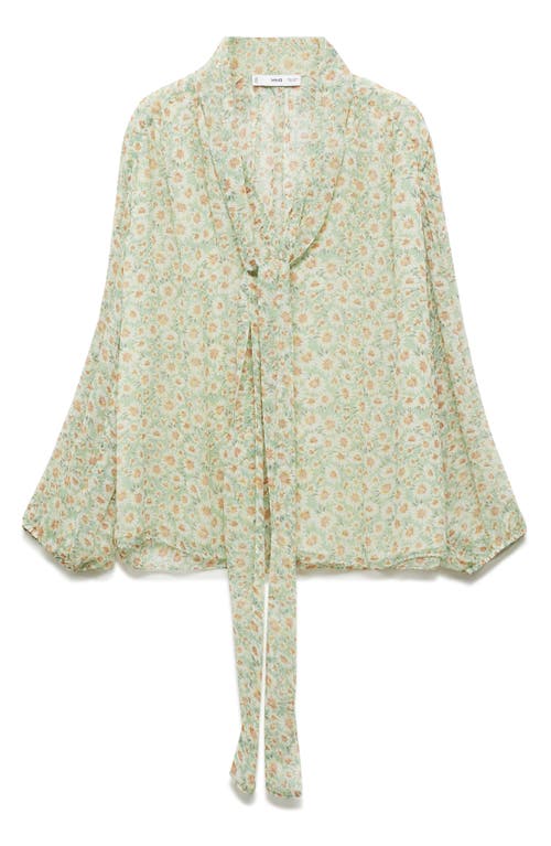 Mango Belle Floral Chiffon Tie Neck Top In Green