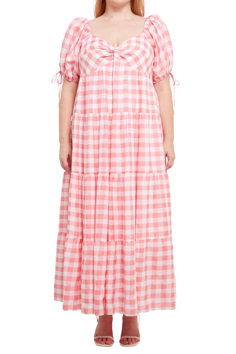 Knotted Gingham Maxi Dress, Alternate, color, PINK
