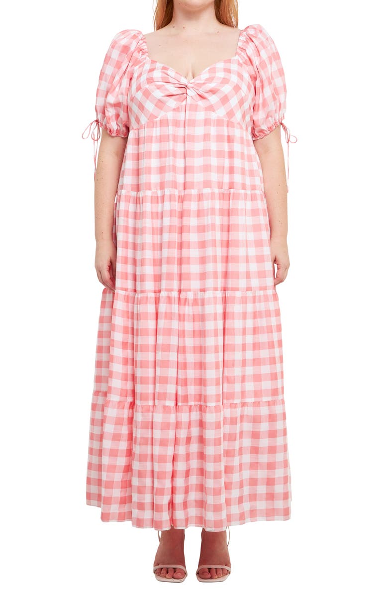 English Factory Knotted Gingham Maxi Dress, Alternate, color, Pink