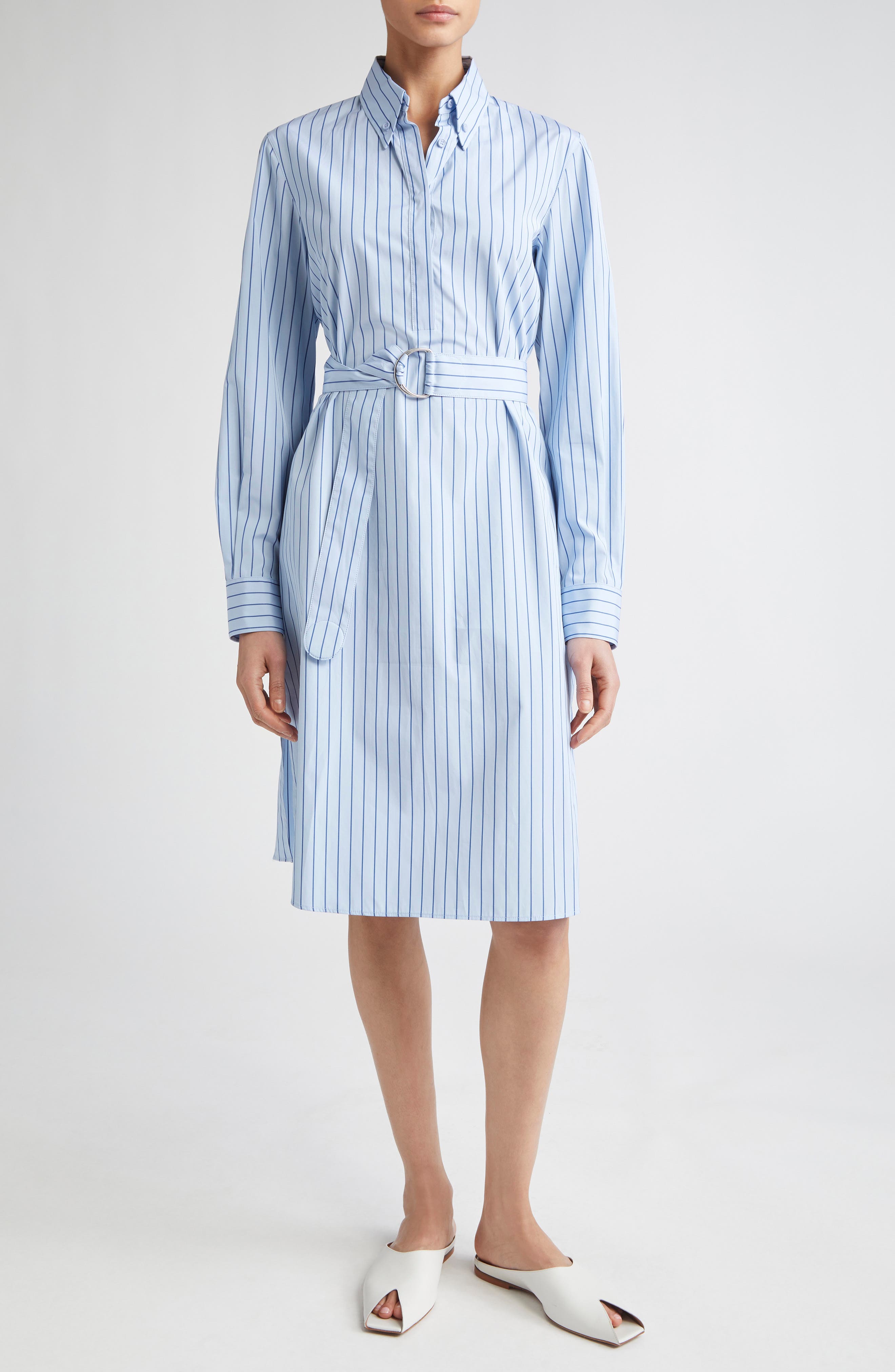 Akris punto Stripe Long Sleeve Cotton Poplin Shirtdress
