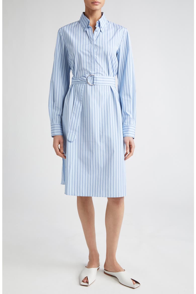 Stripe Long Sleeve Cotton Poplin Shirtdress, Main, color, SKY-MEDIUM BLUE