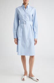 Akris punto Stripe Long Sleeve Cotton Poplin Shirtdress