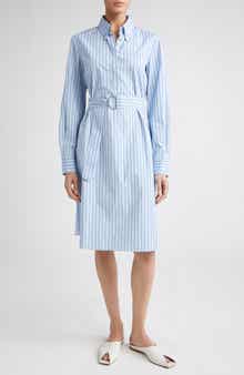 Akris punto Stripe Long Sleeve Cotton Poplin Shirtdress